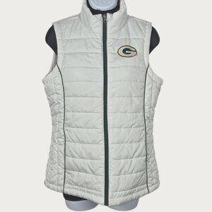NFL Green Bay Packers Womens Quilted Puffer Vest Med White Team Logo Full Zip